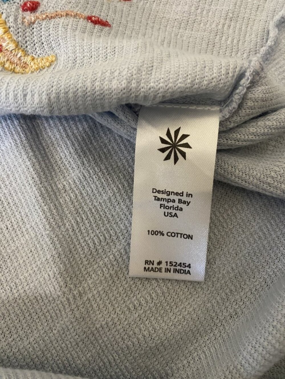 NWT Caite Greer Top Embroidered Floral Split Neck Knit Oxford Blue S Small Kyla - Picture 14 of 16